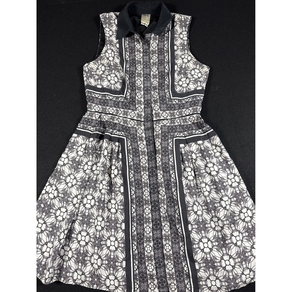 Ali Ro Silk Sleeveless Fit and Flare Dress Black White Geometric Print Size 6